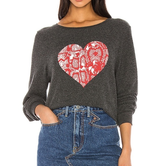 Wildfox Tops - Wildfox Snake Lace Baggy Beach Jumper pullover gray and red M